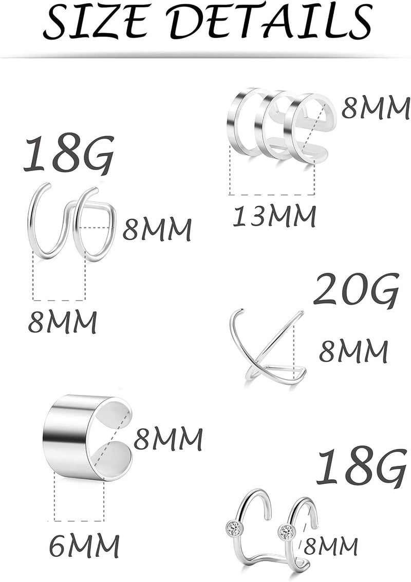 Tornito 4-10 Pairs Stainless Steel Ear Cuff Helix Cartilage Clip On Wrap Earrings Fake Nose Ring Non-Piercing Adjustable - Image 3